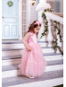 Blush Pink Pearl Beaded Satin Tulle Flower Girl Dress